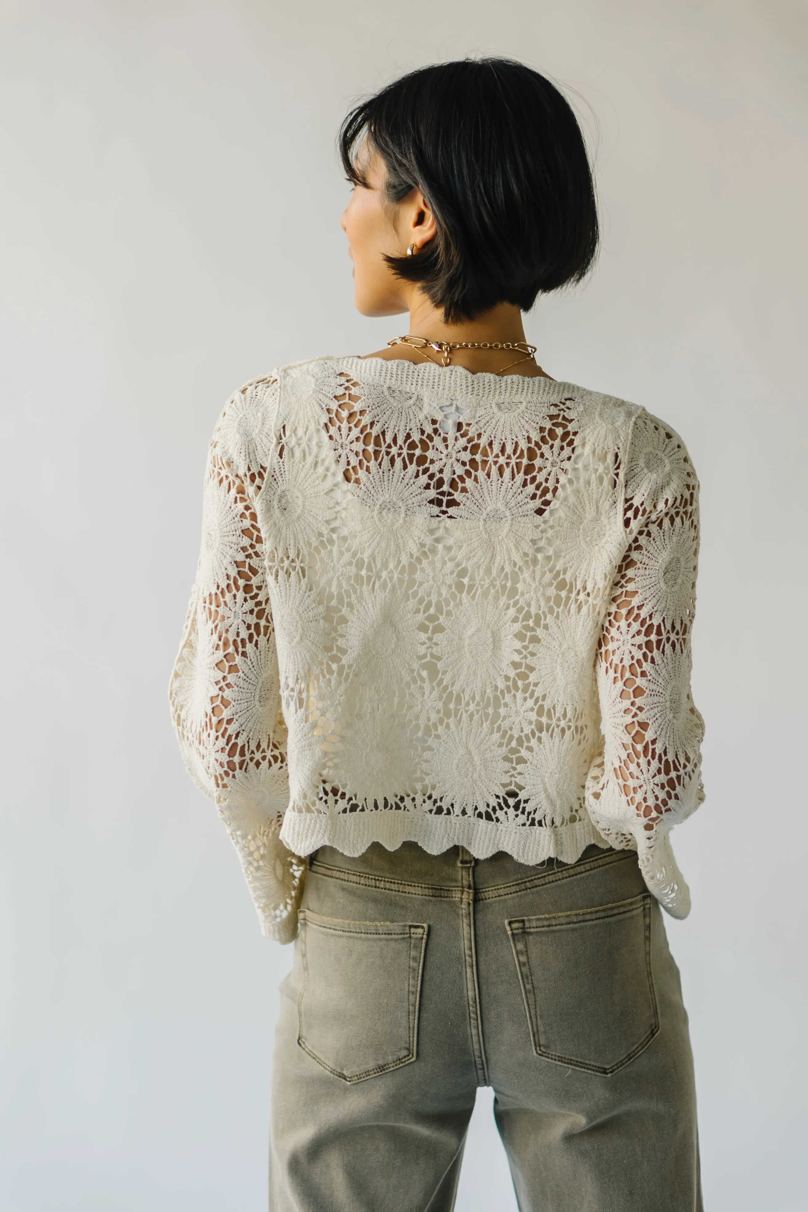 The Downey Crochet Cardigan in Natural