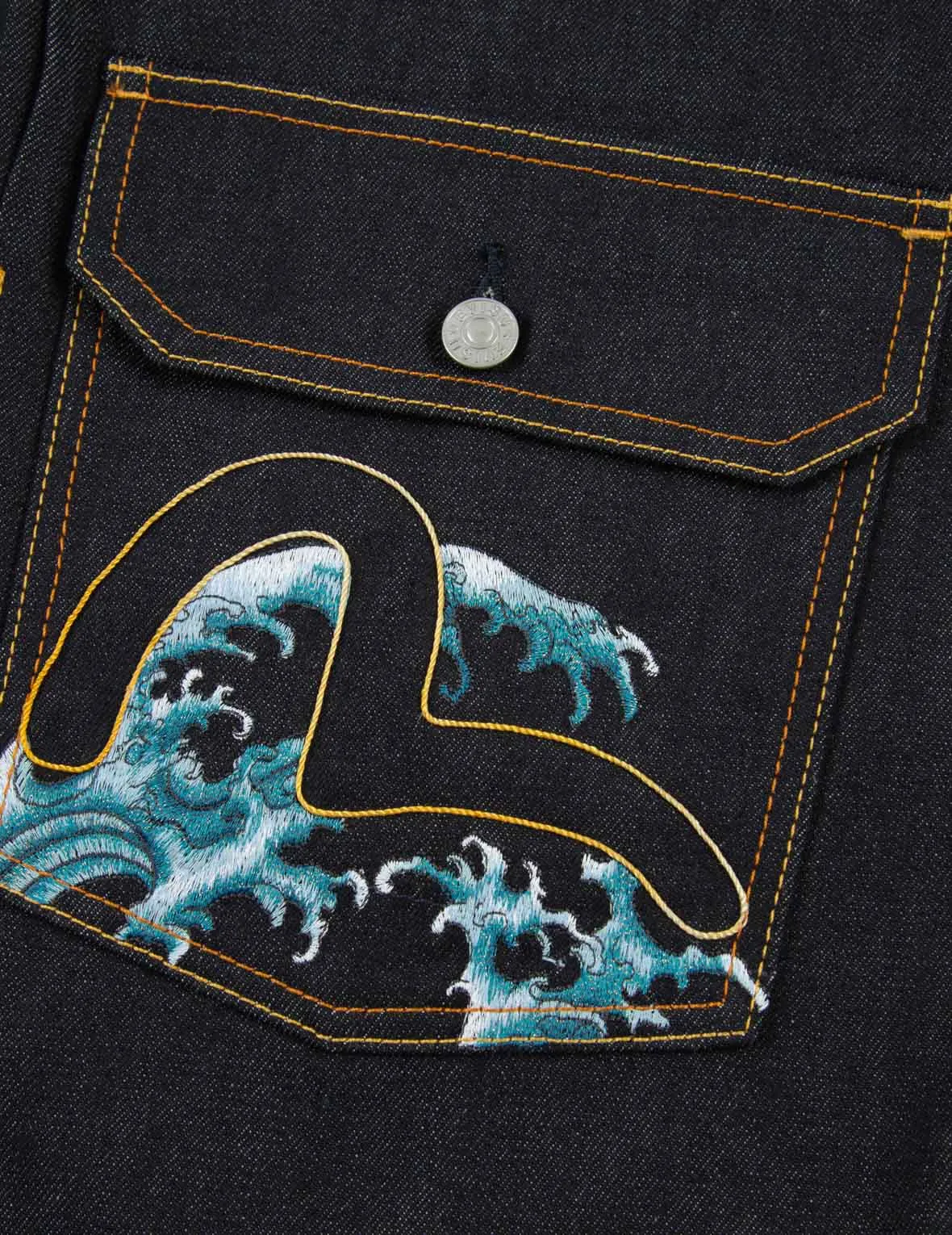 “The God of Fortune Riding Waves” Daicock Embroidery Denim Jacket