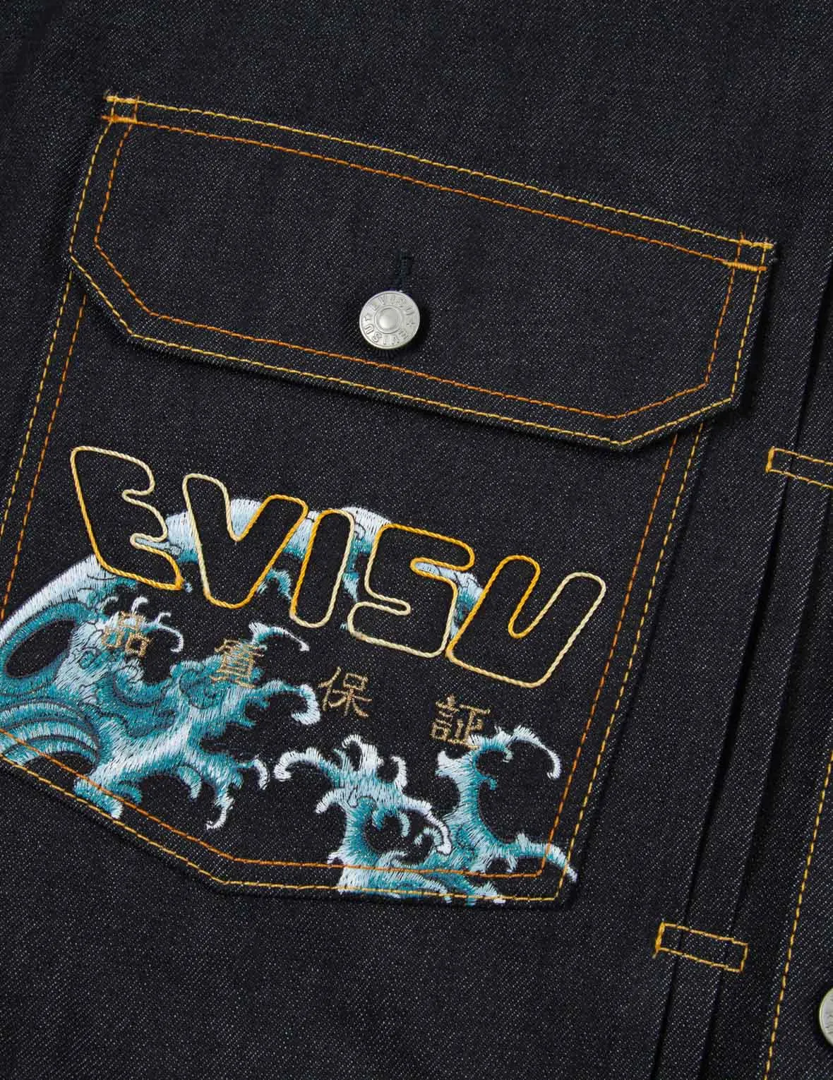 “The God of Fortune Riding Waves” Daicock Embroidery Denim Jacket