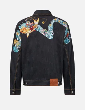 “The God of Fortune Riding Waves” Daicock Embroidery Denim Jacket