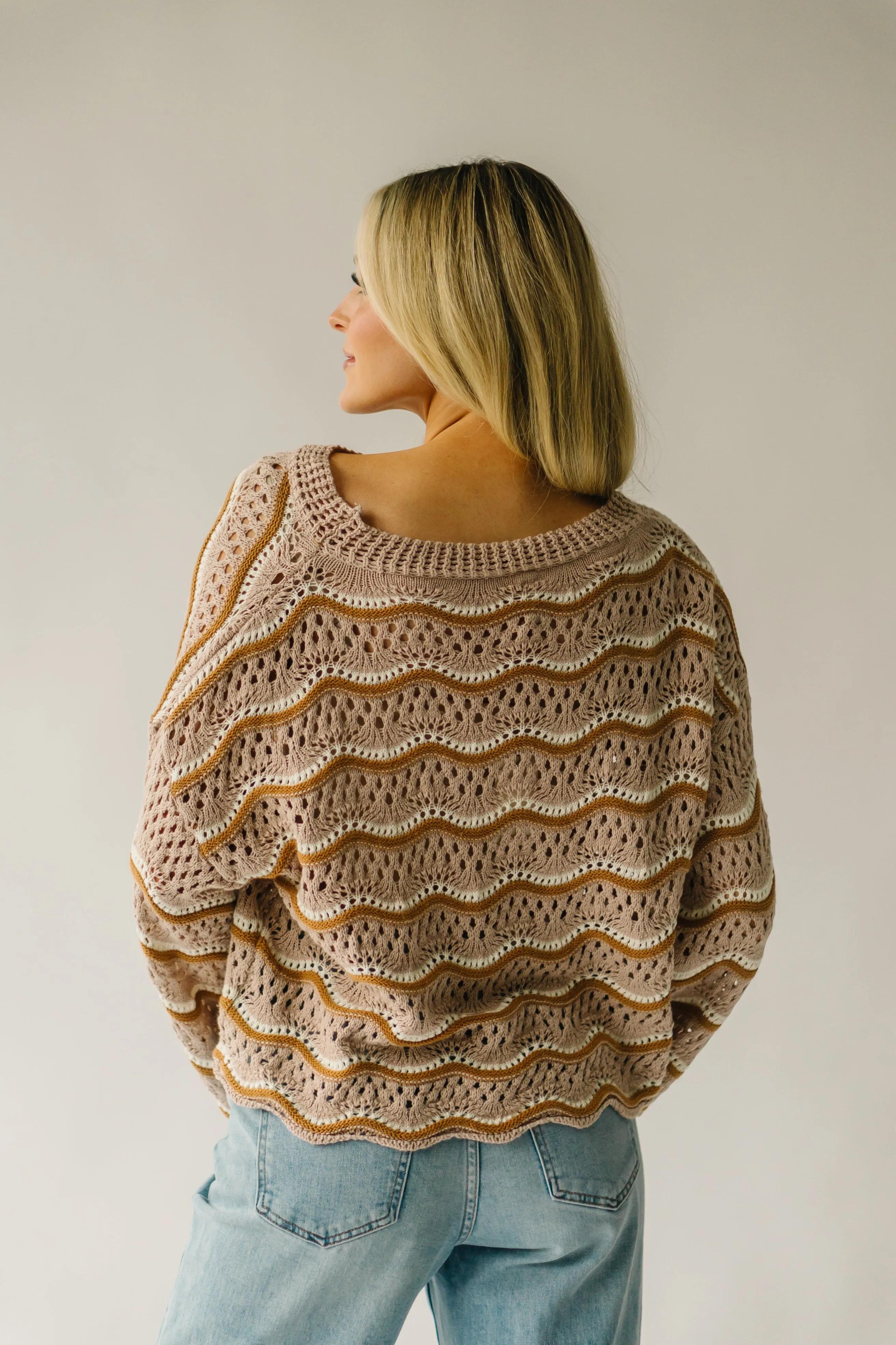 The Hondo Wavy Detail Crochet Sweater in Taupe Multi