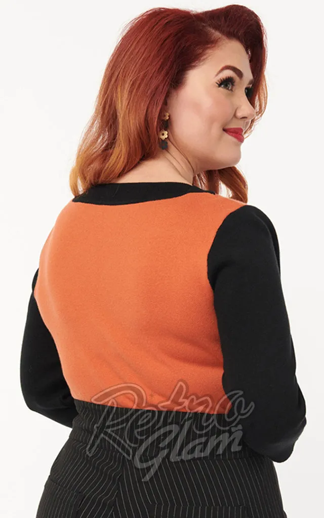 Unique Vintage Minou Orange Black Cat Sleeve Sweater - XL/1XL left only