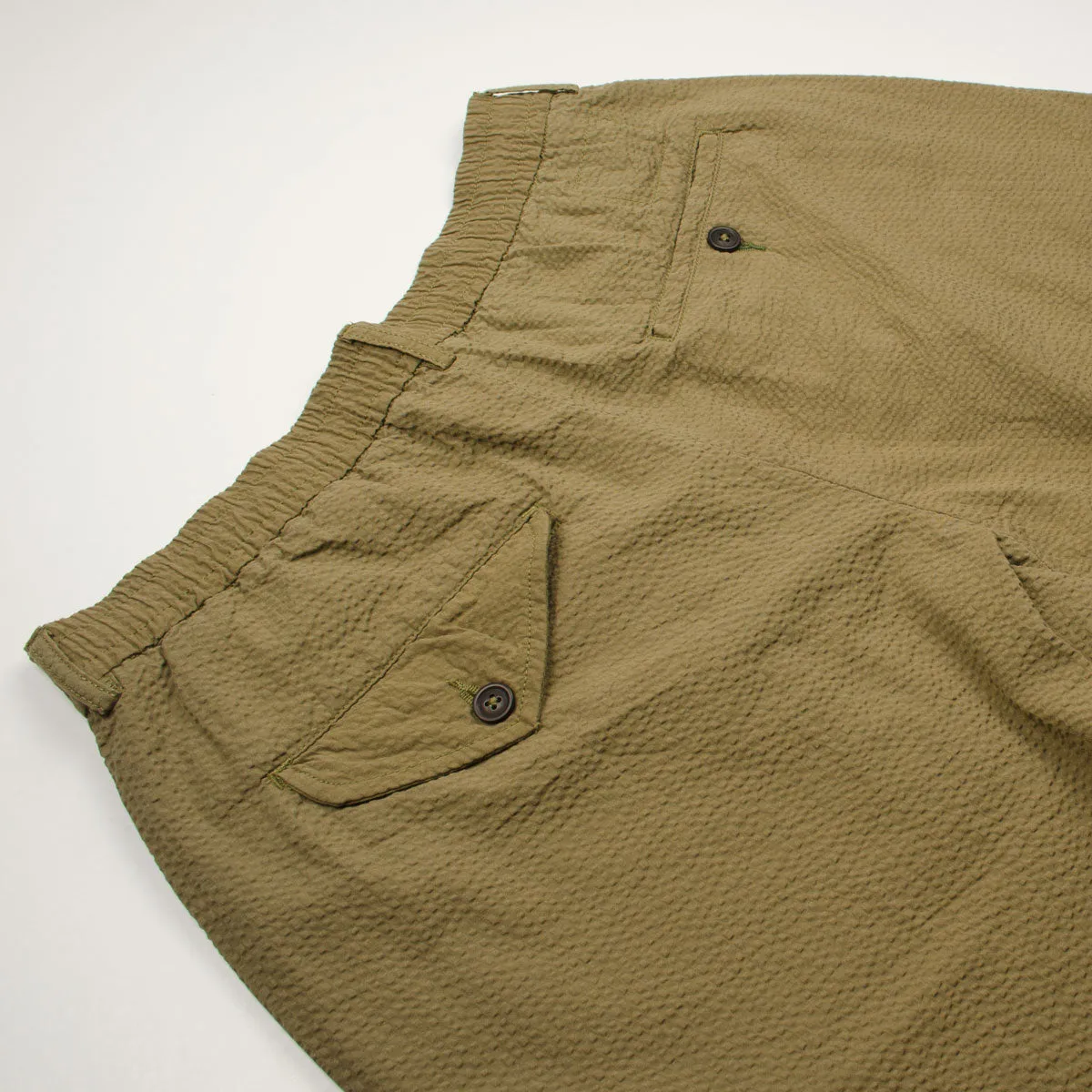 Universal Works - Pleated Track Short Cotton Seersucker - Olive