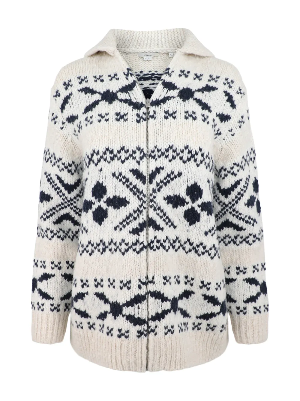 Vince Nordic Fair Isle Cardigan in Light White Sand/Washed Coastal