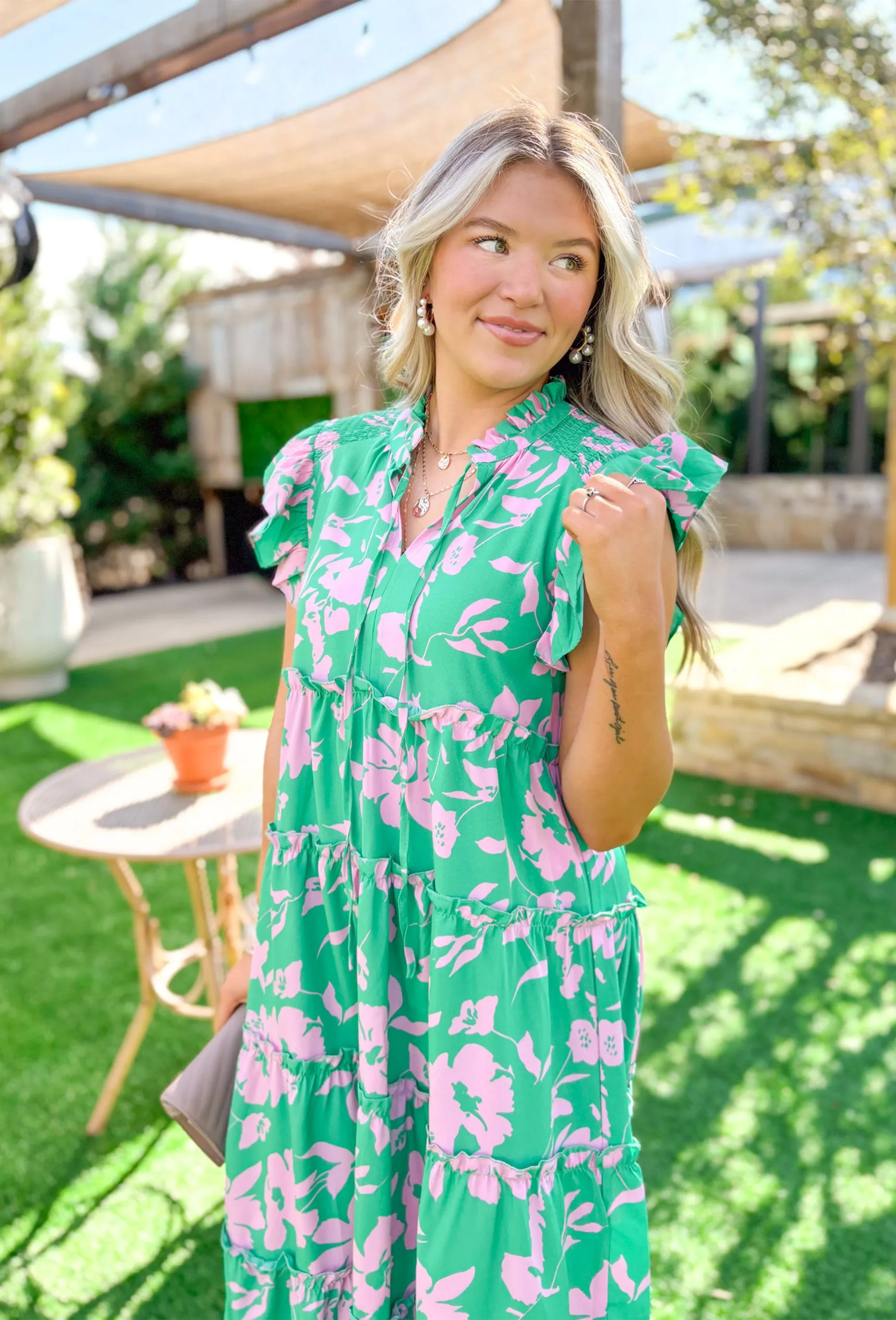 Warmer Weather Floral Midi Dress in Green