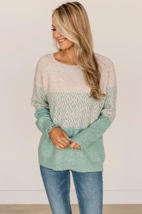 Warmest Greetings Color Block Sweater- Oatmeal & Mint Blue