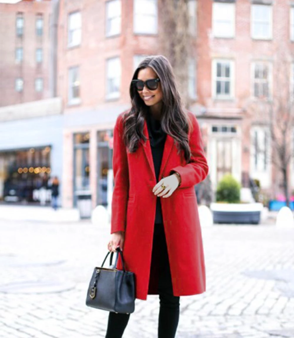 Women's Scarlet Red Long Wool Jacket