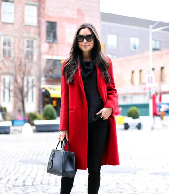 Women's Scarlet Red Long Wool Jacket