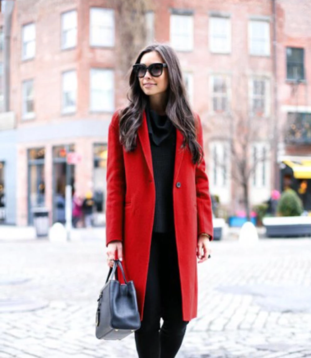 Women's Scarlet Red Long Wool Jacket