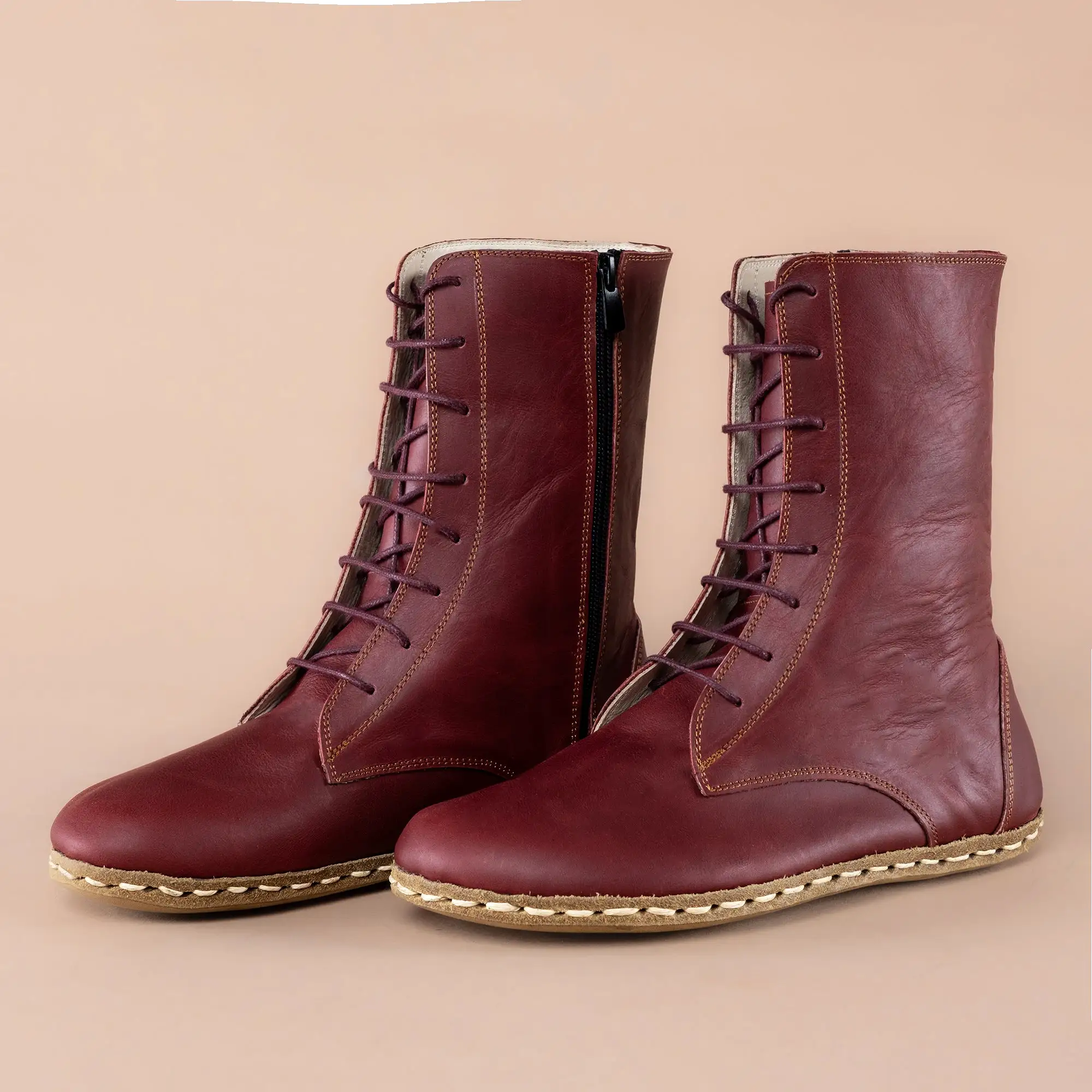 Women's Burgundy Barefoot High Ankle Boots