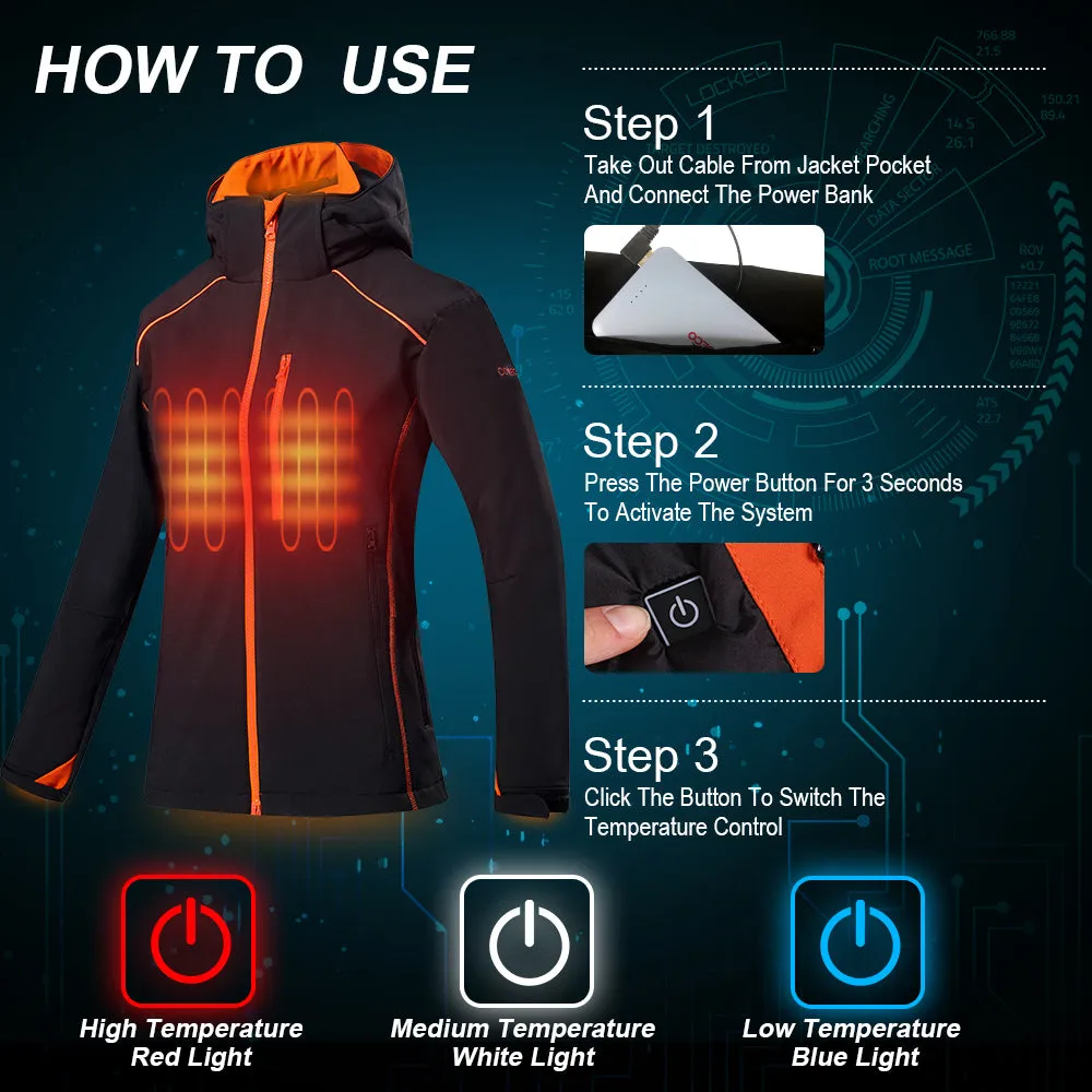 Women's Slim Fit Heated Hoodie Jacket-Orange&Black