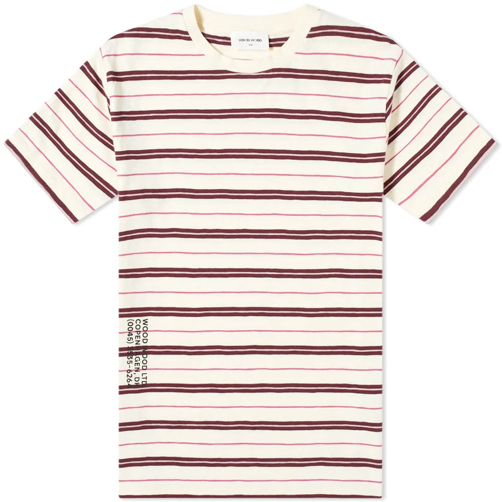 Wood Wood Slater Striped Logo T-ShirtOff White Stripe