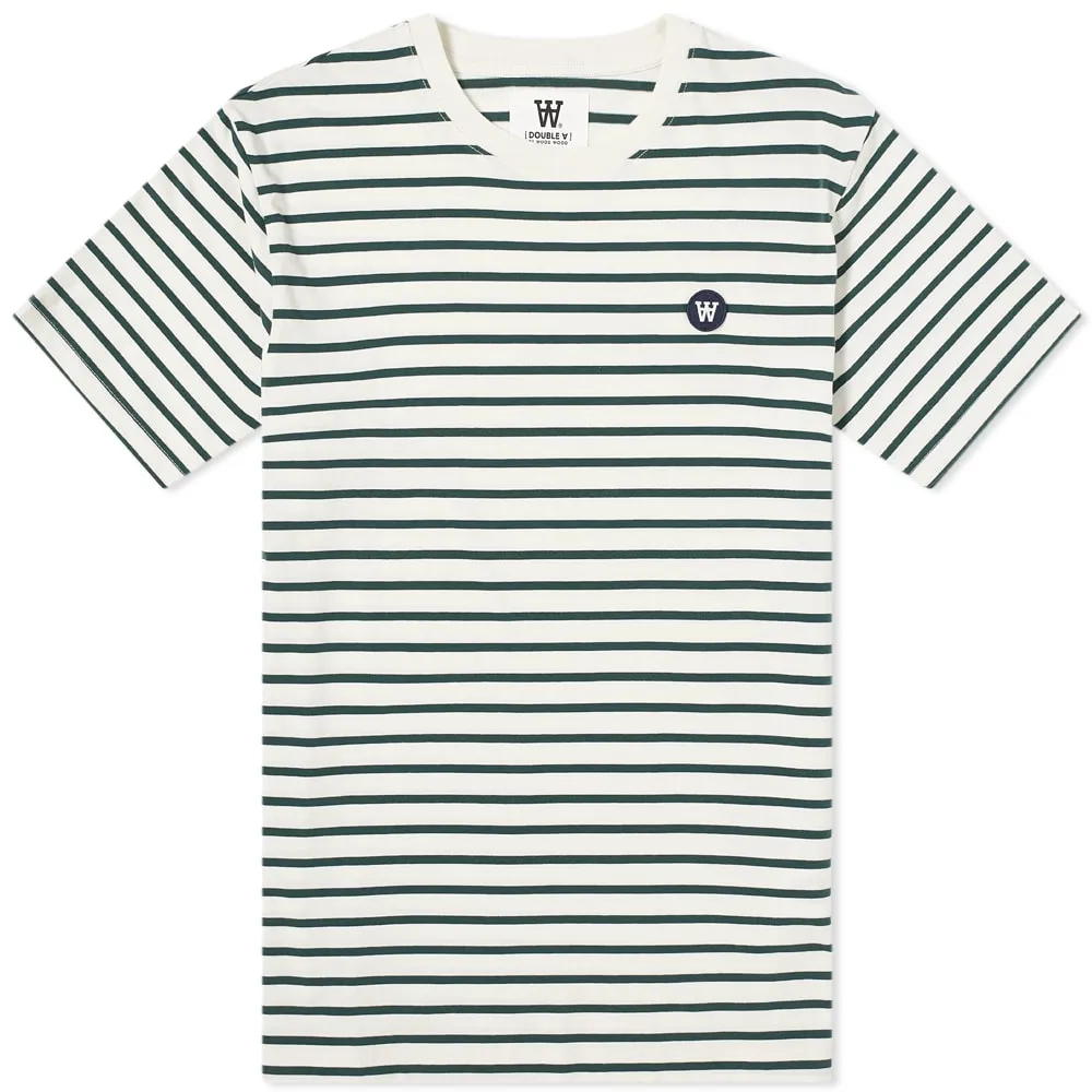 Wood Wood Striped Ace T-ShirtOff White & Faded Green