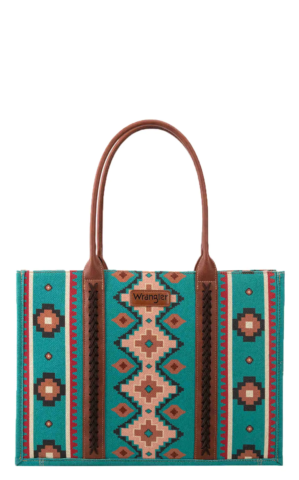 Wrangler Turquoise & Rich Aztec Print Canvas Leather Handled Tote Bag