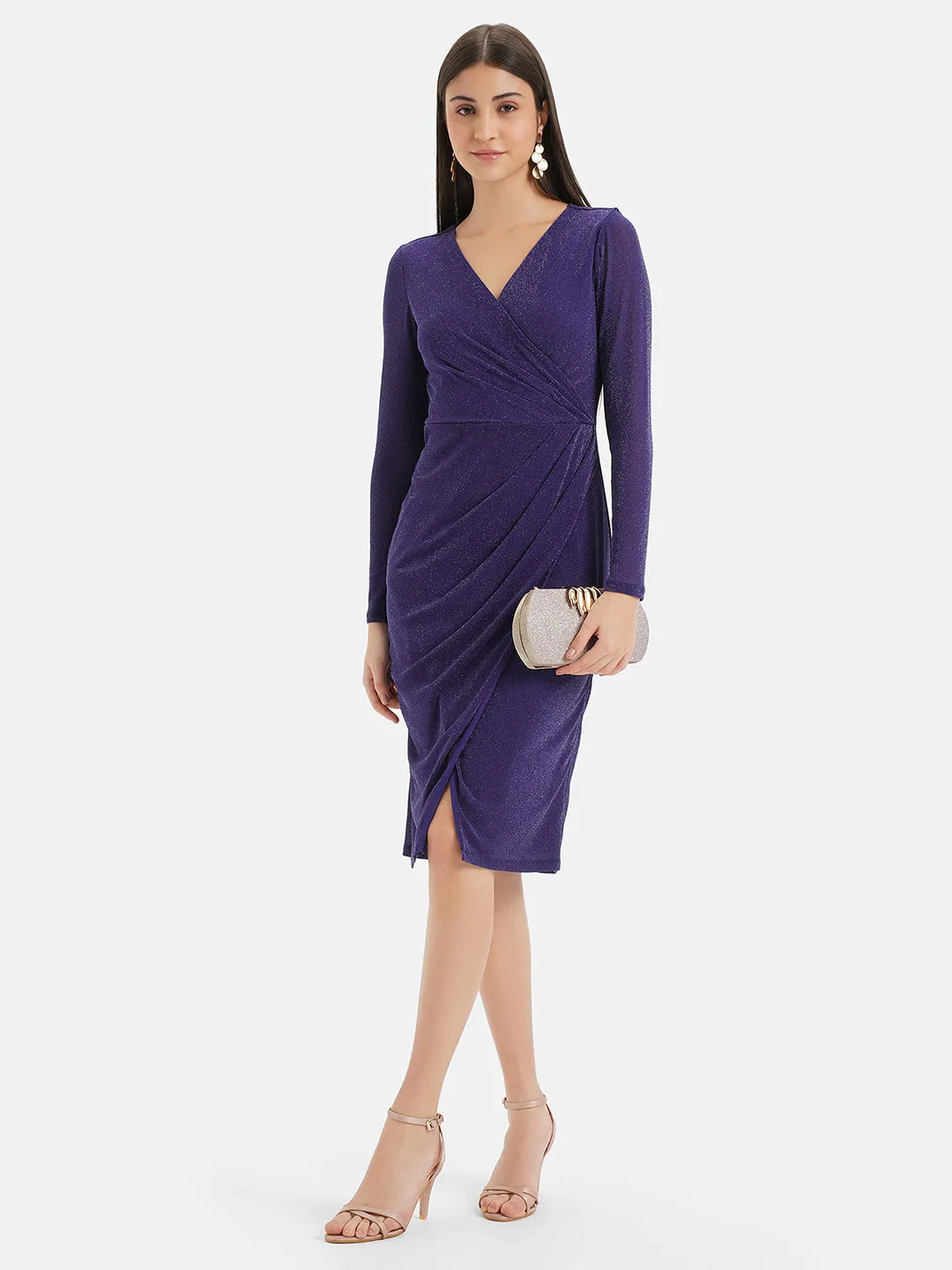 Wrap Midi Dress With Pleat